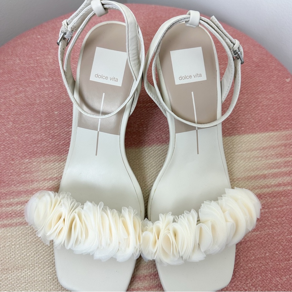 NWOT Dolce Vita Cream Ruffle Ankle-Strap Block Heel Sandals - Picture 11 of 15